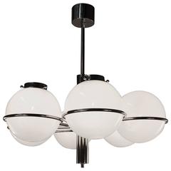 Italian Six-Light Gino Sarfatti Style Saturn Chandelier