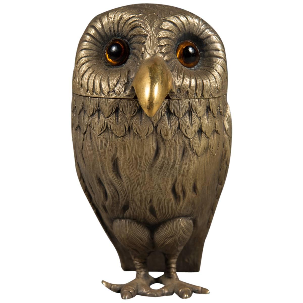 English Sterling Silver Owl Form Mustard Pot, Tiffany & Co, London, 1972 