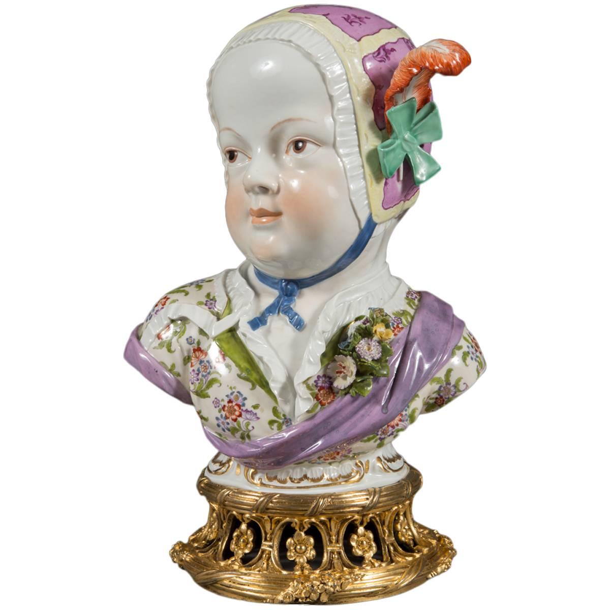 Antique Meissen Porcelain Portrait Bust of a Bourbon Child