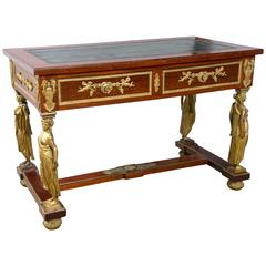 Circa 1910 Empire Bronze-Mounted Figural Gilt Center Table or Desk