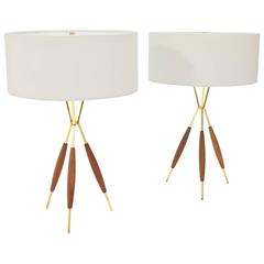 Pair of Gerald Thurston Tripod Table Lamps