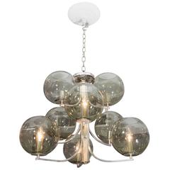 1970’s Nine Smoke Glass Globes Chandelier with Silver Plated Frame