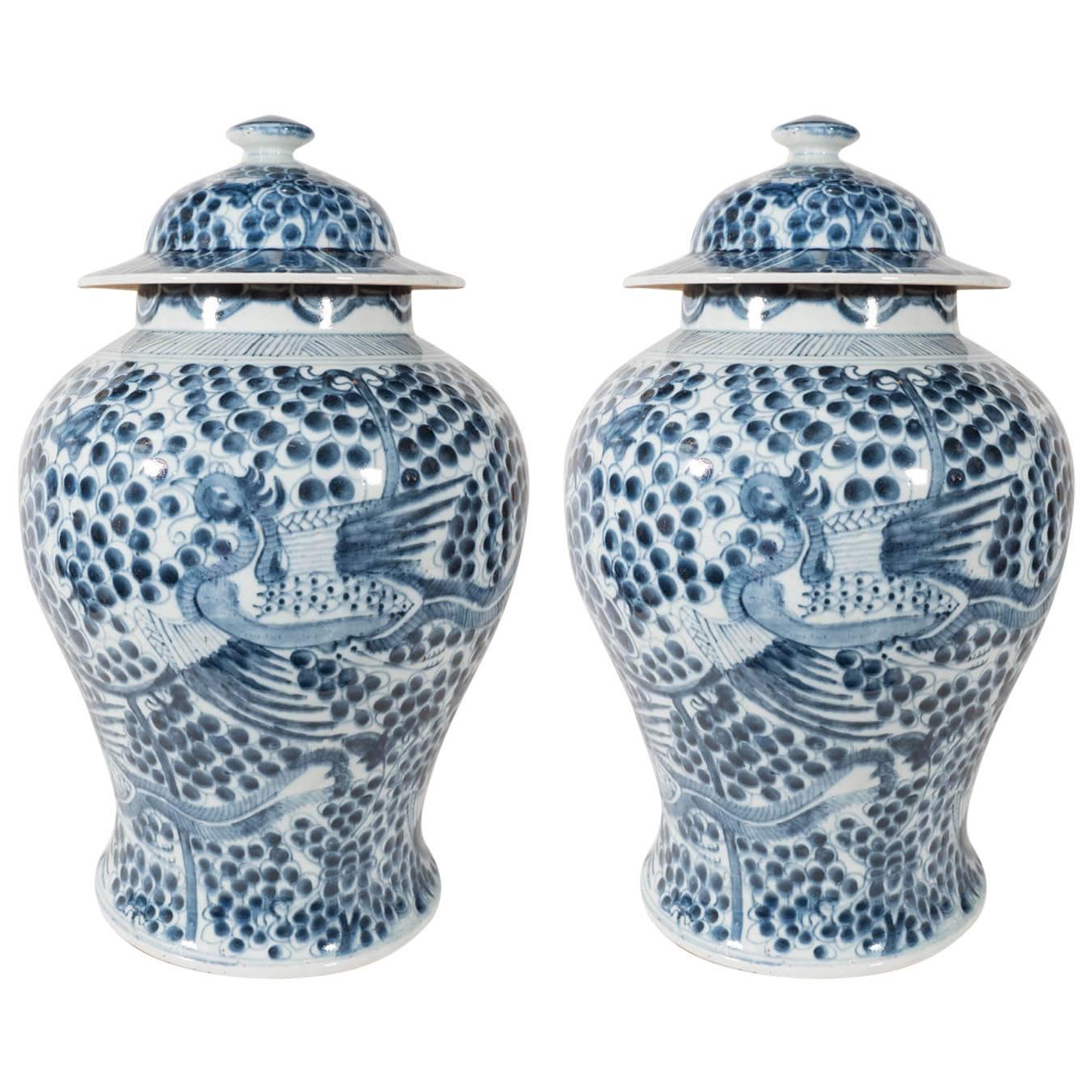 YUNHAO Vase vintage en porcelaine chinois traditionnel bleu et blanc pour fleurs par paire