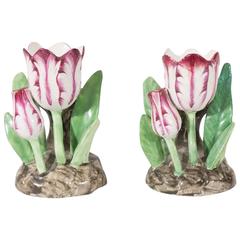 Pair of Purple and White Staffordshire Tulips