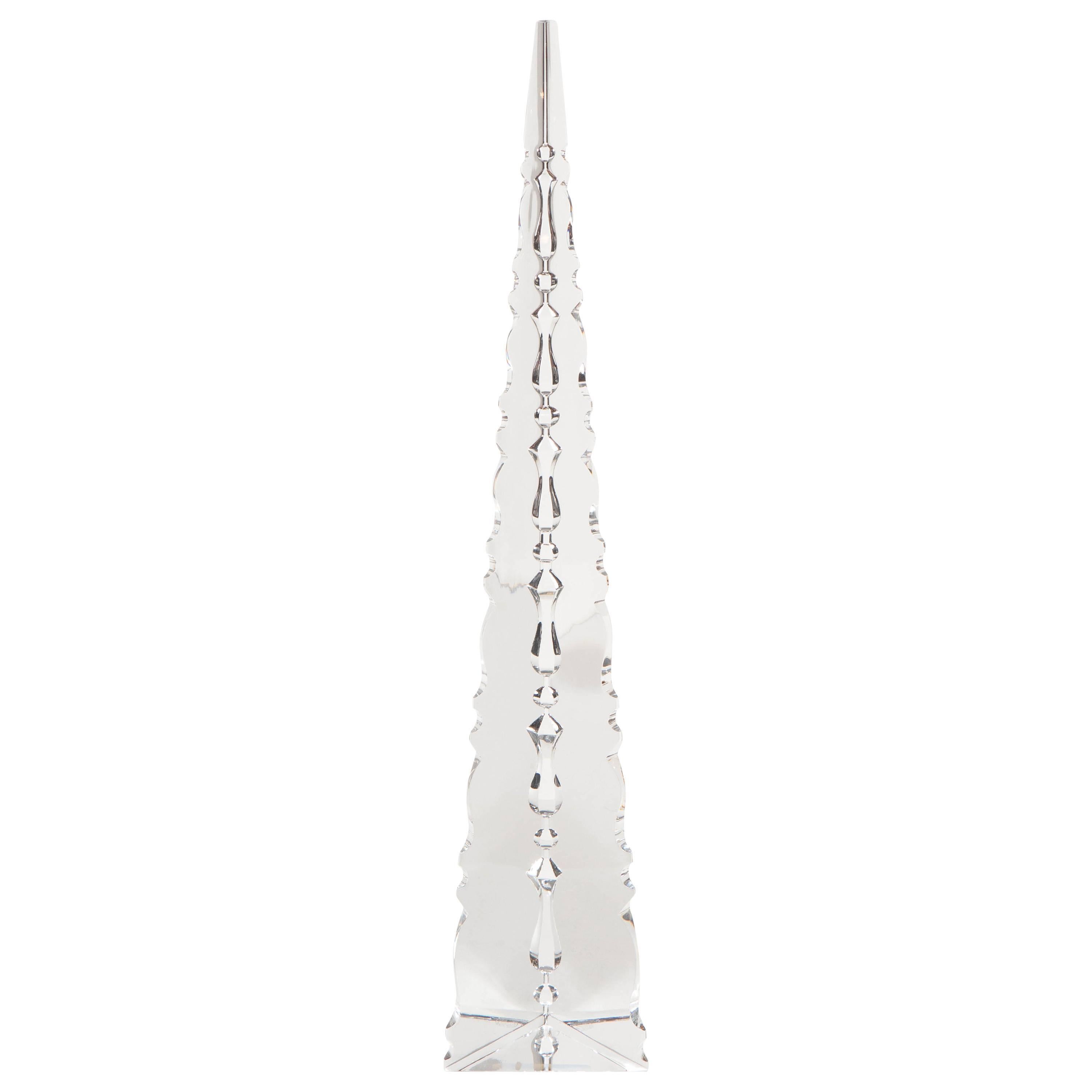 Exquisite Mid-Century Modernist Fine Cut Crystal Obelisk by Baccarat 