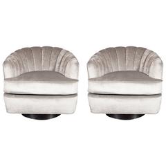 Pair of Mid-Century Modernist Channel Back Swivel Chairs by Milo Baughman