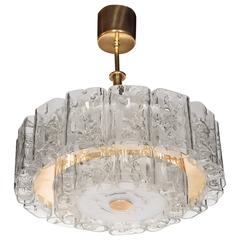 Mid-Century Textured and Frosted Glass Sculptural Chandelier with Brass Fitting