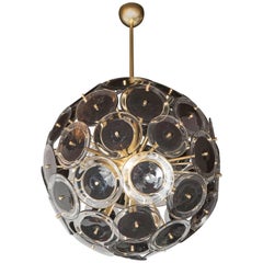 Sophisticated Modernist Vistosi Disc Sputnik Chandelier with Black & Clear Discs