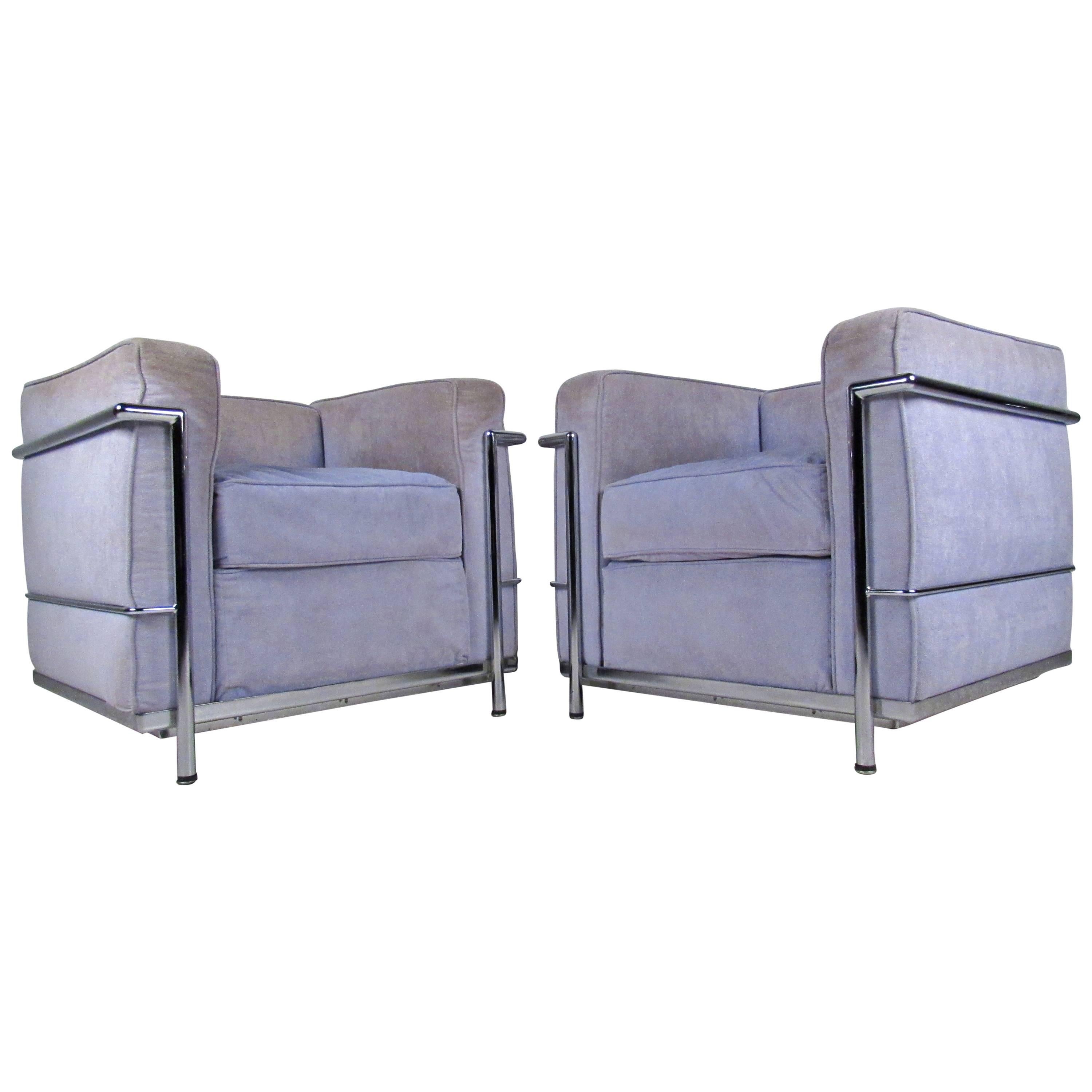 Pair of Vintage Modern Le Corbusier Style Lounge Chairs For Sale