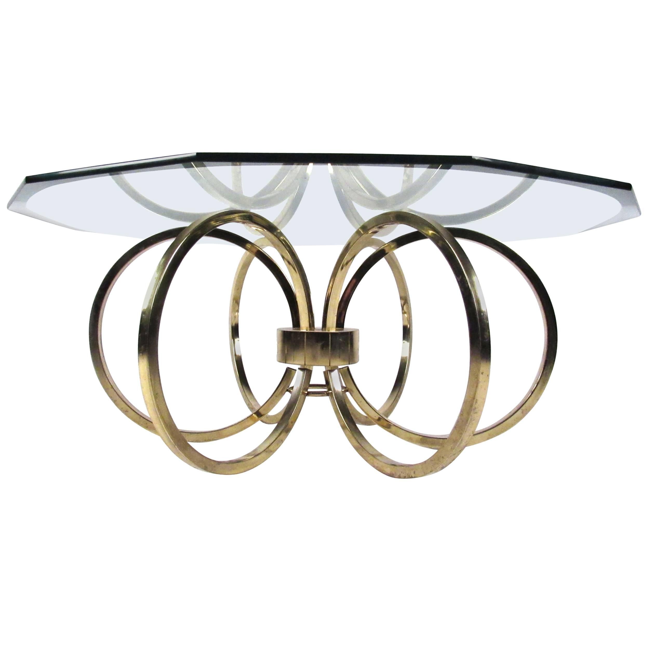 Vintage Modern Coffee Table with Octagonal Bevelled Glass Top