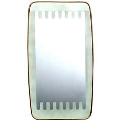 1950s Sleek Mirror with Brass Frame and Sandblasted Decor