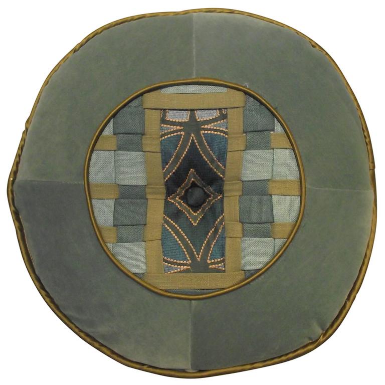 Art Deco Pillow Design Blue Velvet, Cotton and Silk Woven at 1stdibs