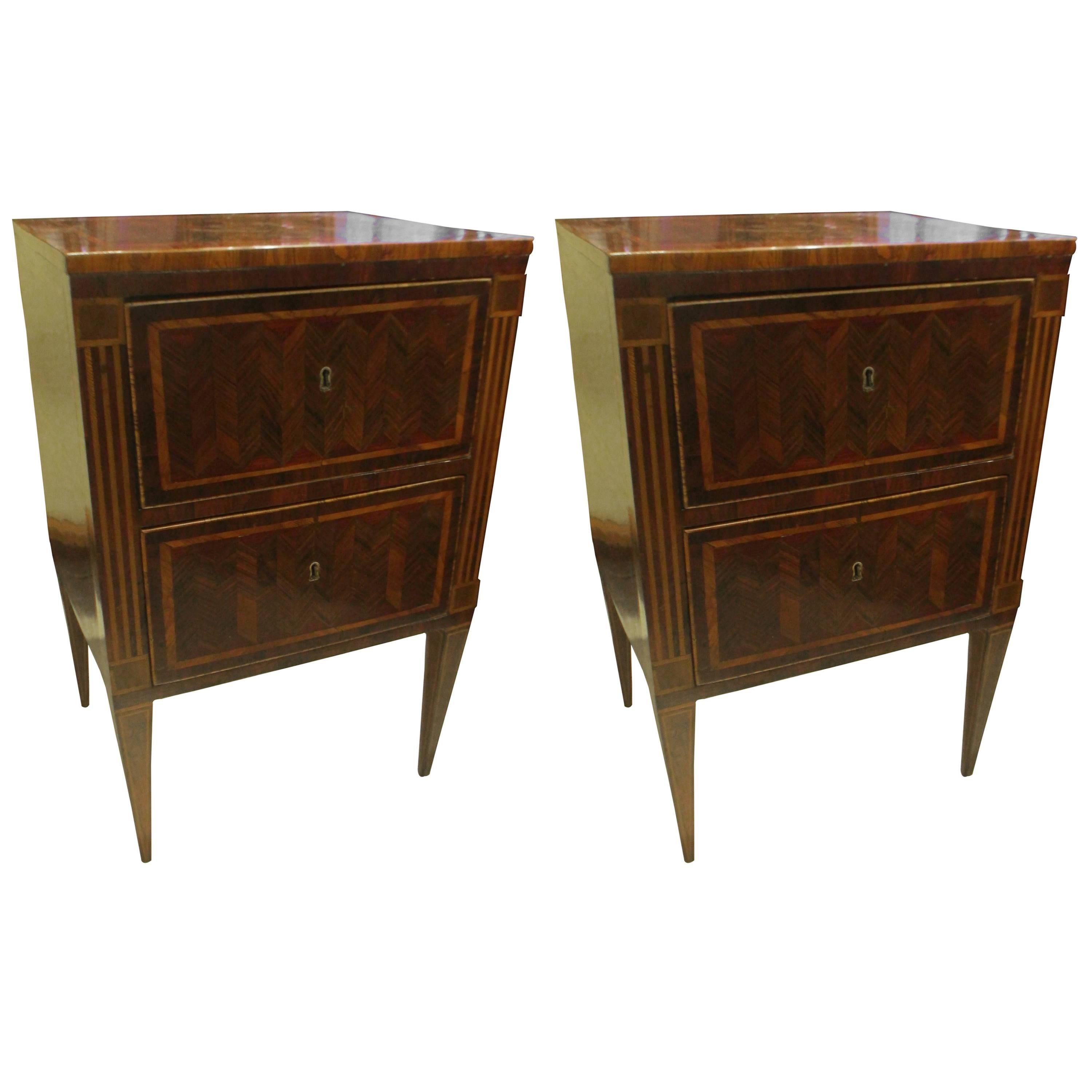 Fine Pair of Antique Italian Neoclassic Parquetry Nightstands