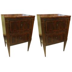 Fine Pair of Antique Italian Neoclassic Parquetry Nightstands