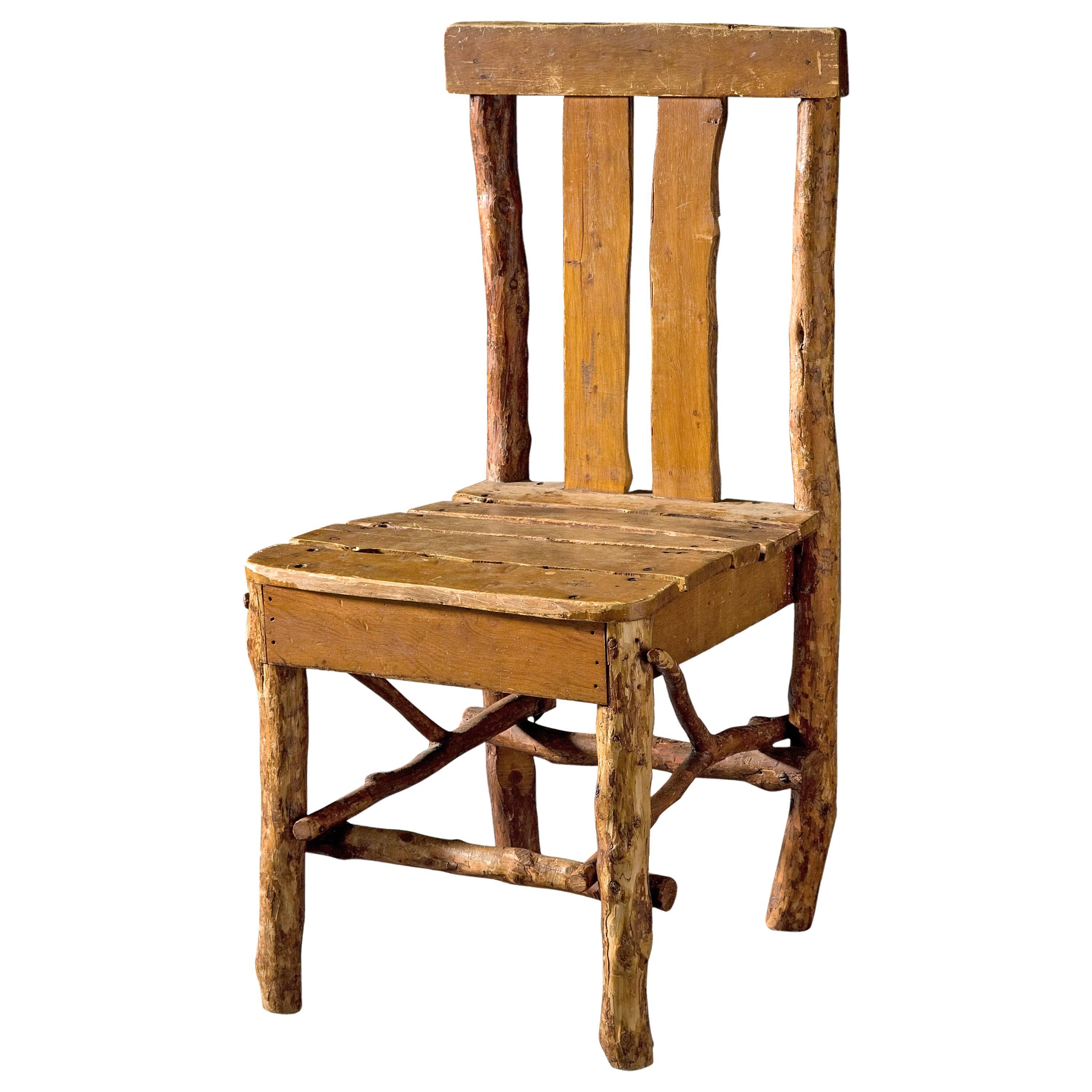 20th Century Hand-Hewn Branch and Slat Chair For Sale
