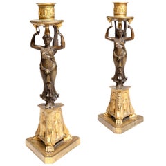 Pair of Bronze and Ormolu French Empire Candlesticks