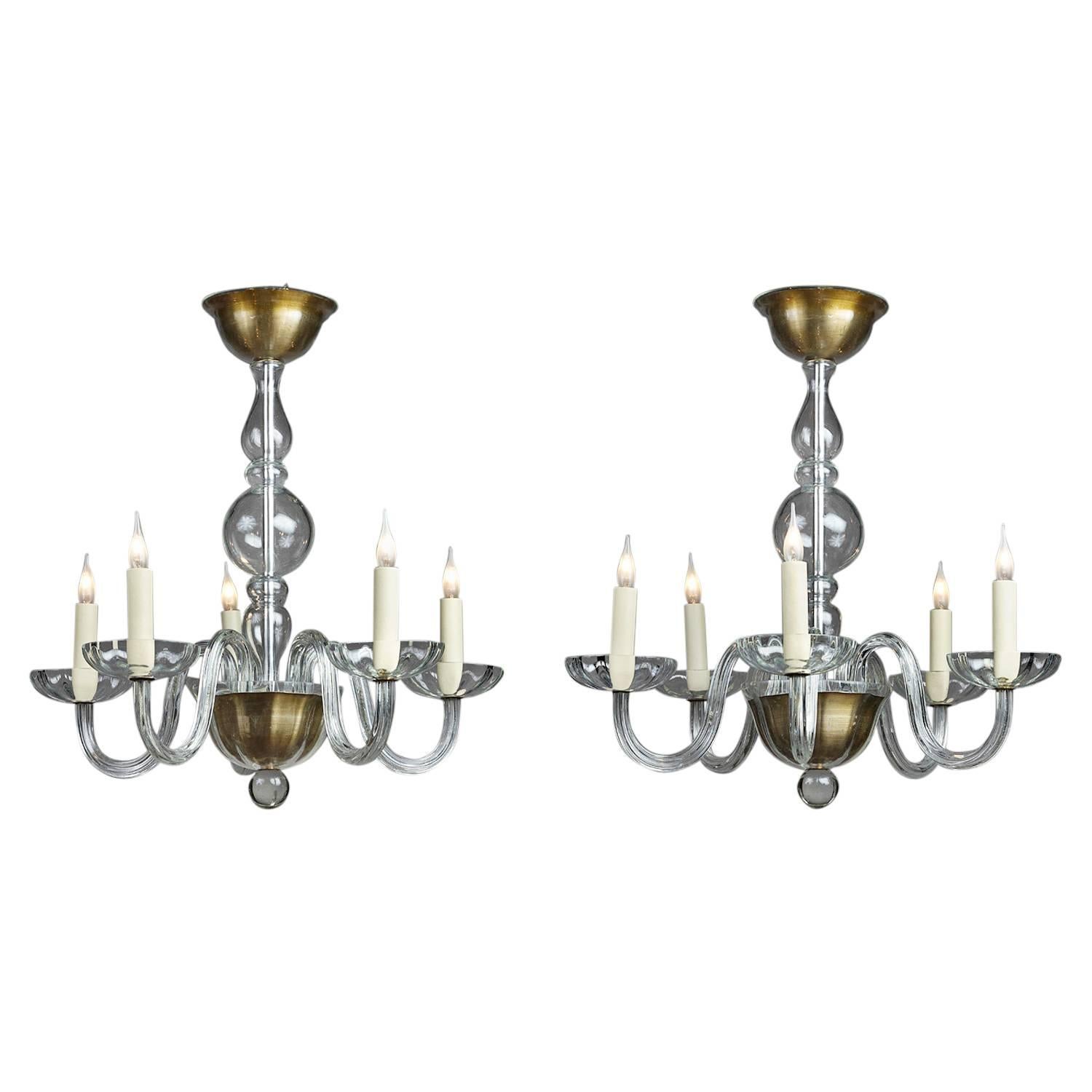 Pair of Murano Chandeliers, Italy, circa 1950 For Sale