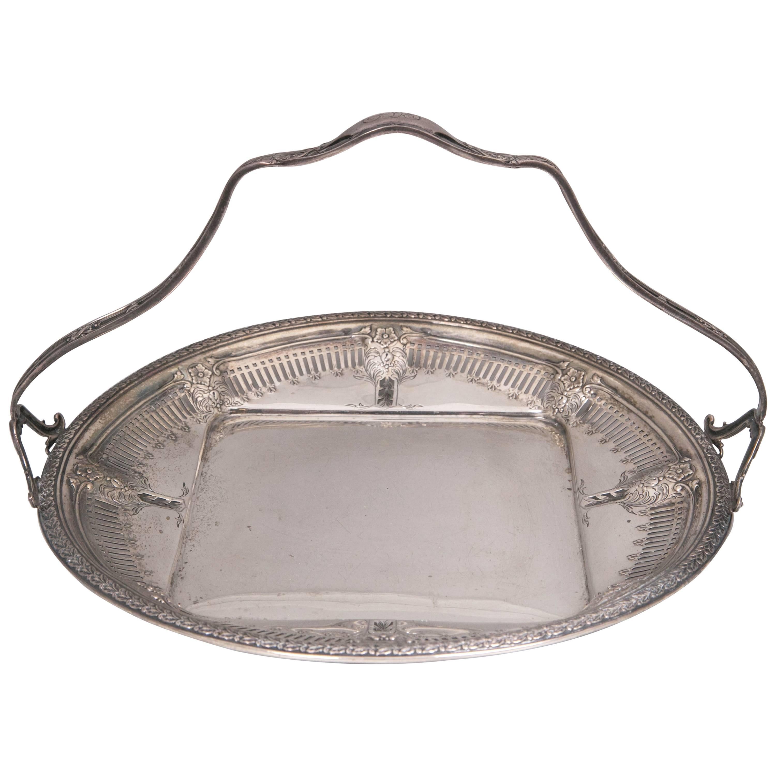 Antique Sterling Silver Cake Basket, 1890, American Made, Caldwell & Co. For Sale