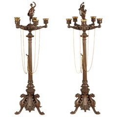 Antique Pair of French Bronze Gothic Revival Candlesticks