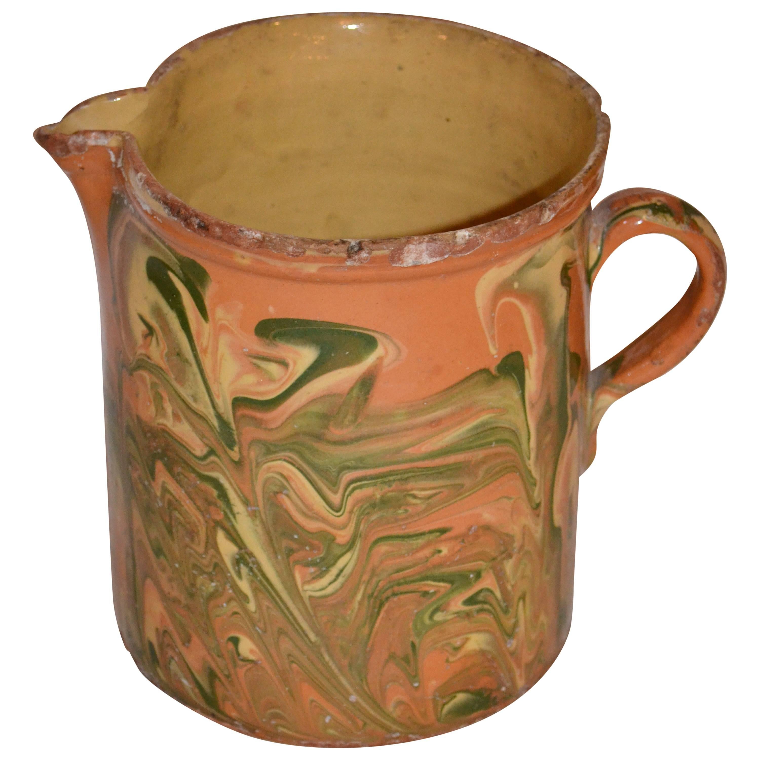 Stoneware Glazed Pitcher with Marbleized Painting For Sale