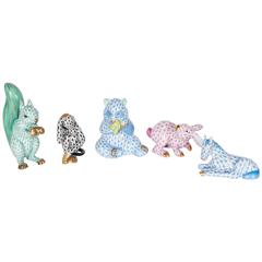Set of Five Animal Porcelain Figurines by Herend  