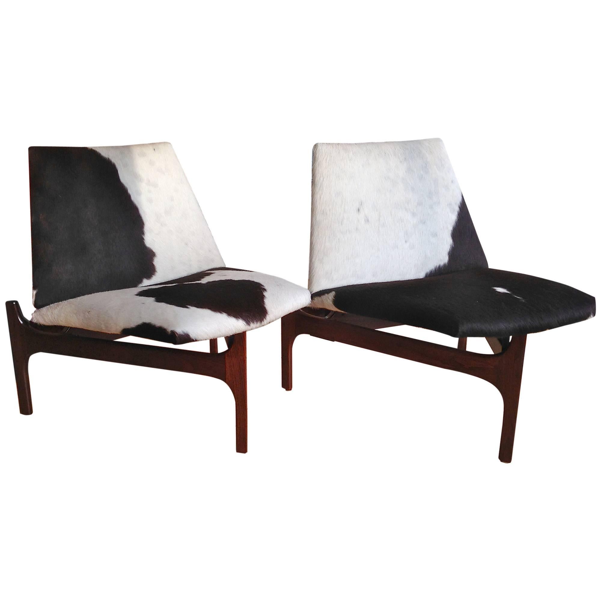 Pair Of John Keal For Brown Saltman Sculptural Lounge Chairs In Cowhide