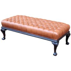 Antique 19th Century Tufted Leather Bench