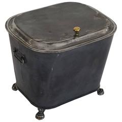 Antique English Burnished Steel and Brass Bin