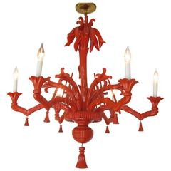 Faux Bamboo Wood Carved Chandelier