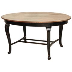 19th Century Oval Chestnut Dining Table with Ebonized Cabriole Legs, France