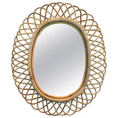 Mid-Century Modern Italian Rattan Mirror