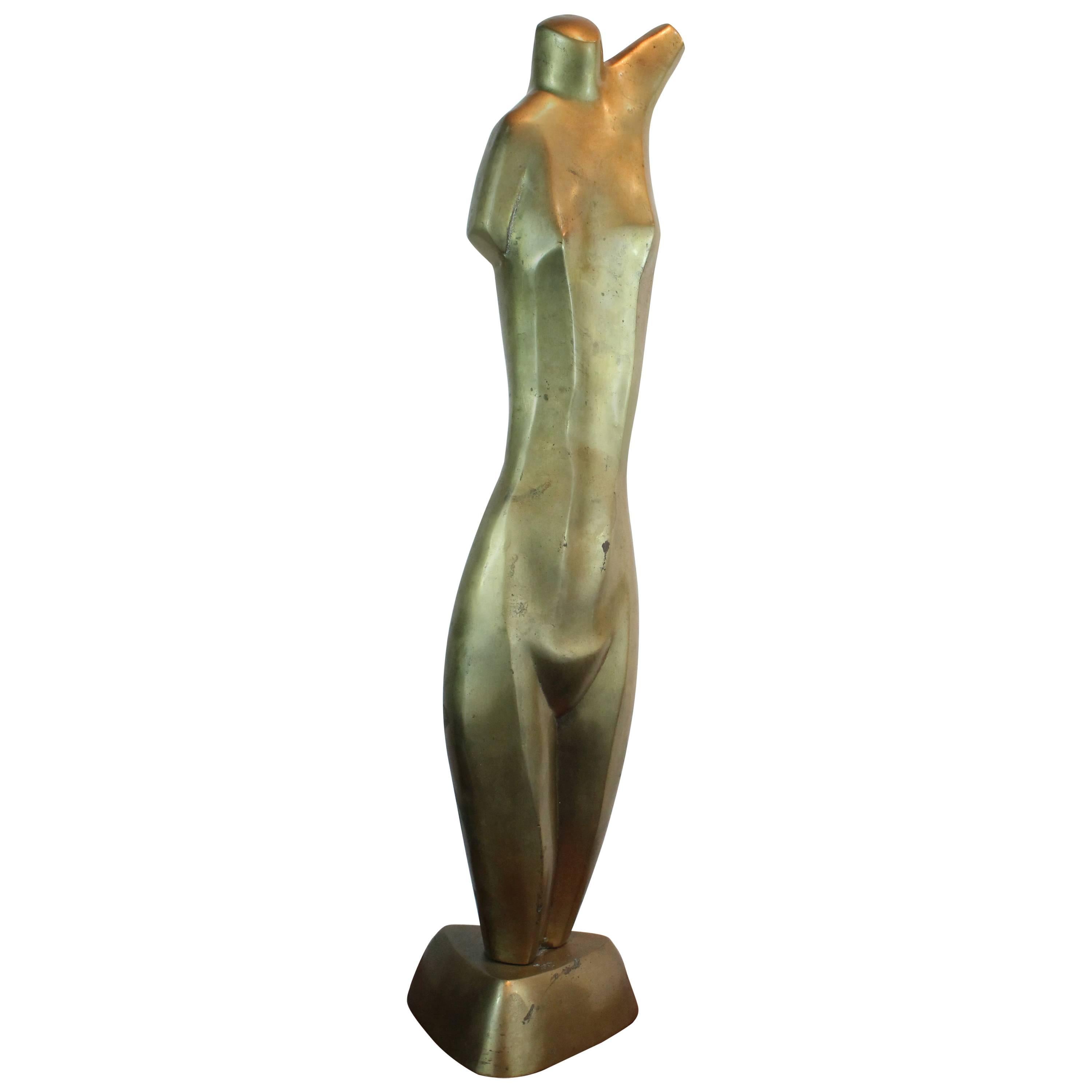 Modernist Brass Elongated Nude Sculpture