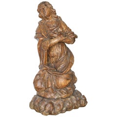 Late 17th-Early 18th Century Italian Carved Wooden Angel Sculpture