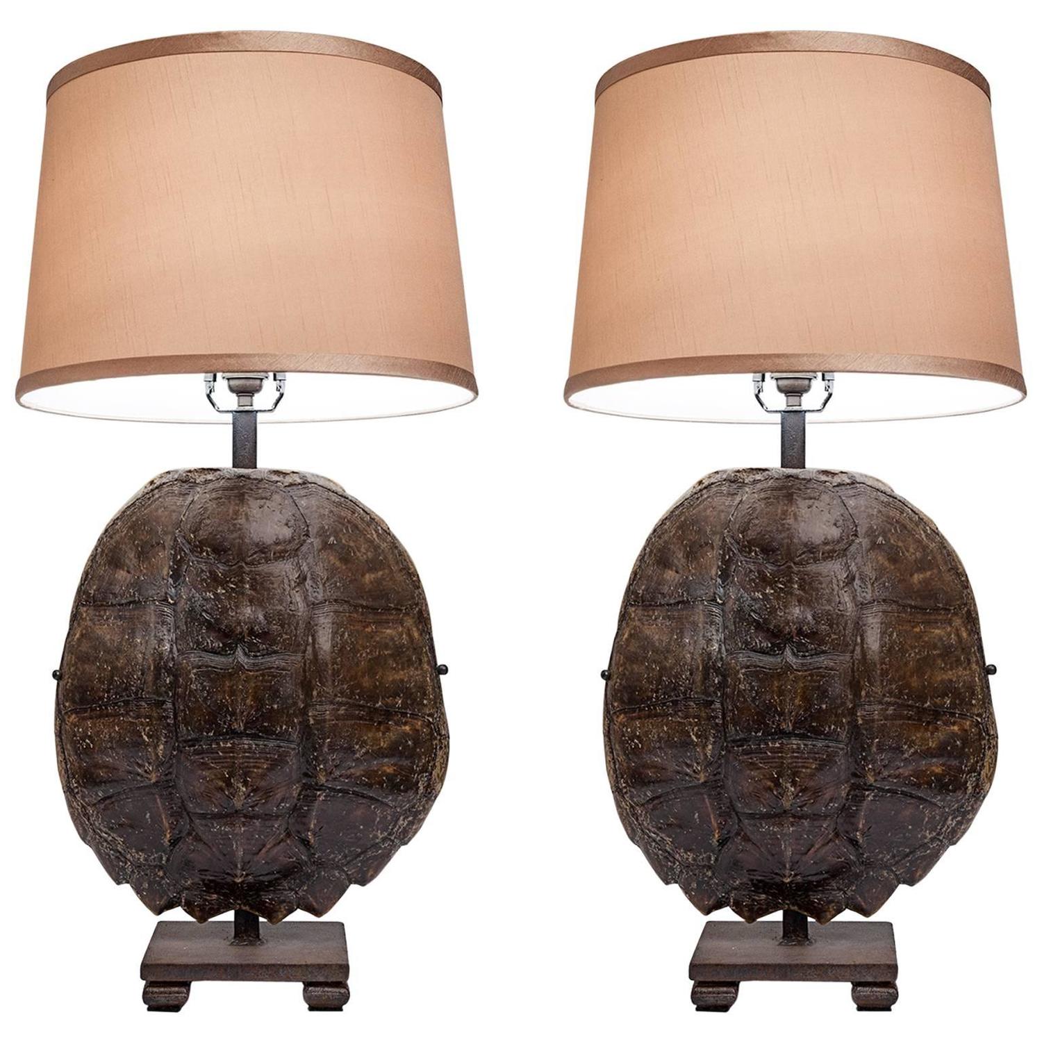Pair of Turtle Shell and Iron Lamps at 1stdibs