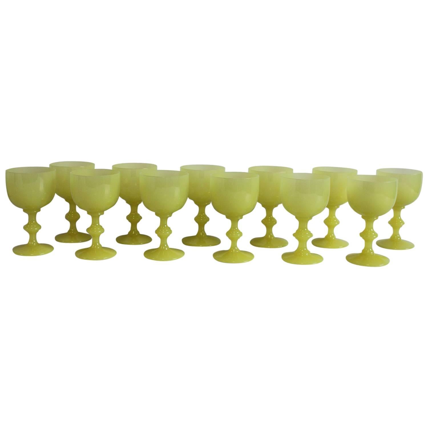 French Yellow Opaline Wine Glassware by Portieux Vallerysthal