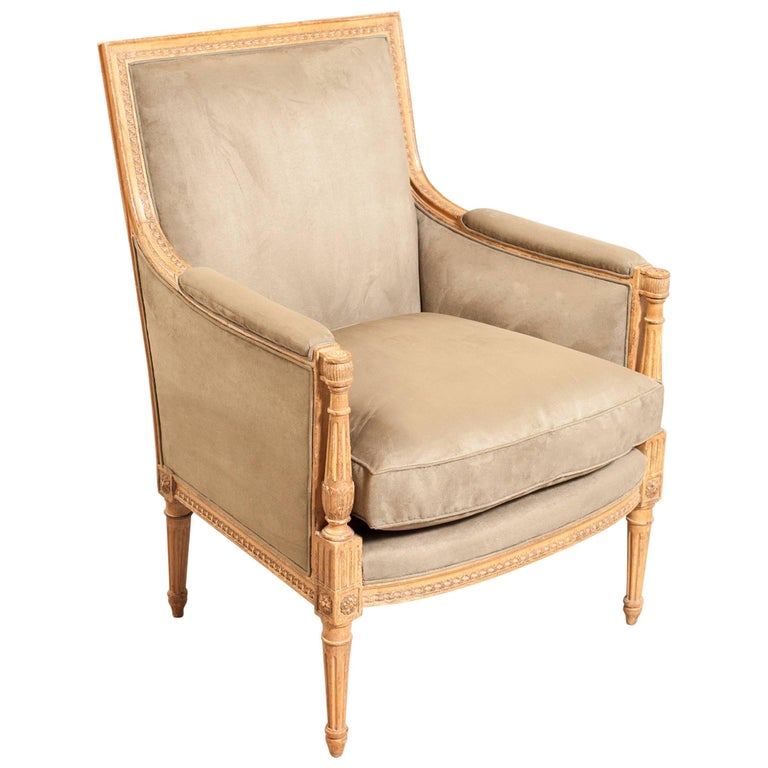 Faux Suede Directoire Style Bergere For Sale at 1stDibs