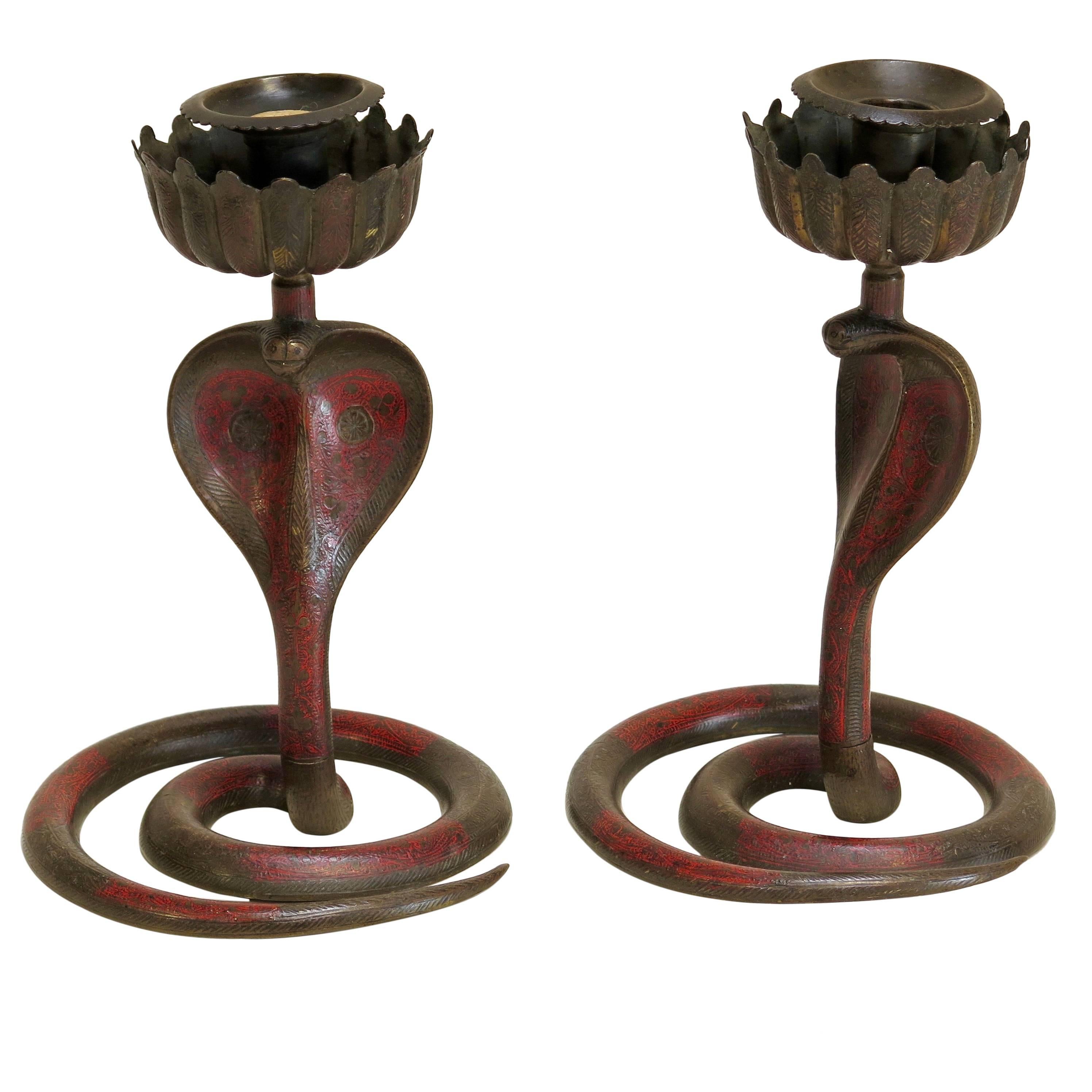 Pair of Cobra Candle Holders - France, Circa 1920s For Sale