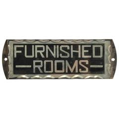 1930s Reverse Glass Painted Sign "Furnished Rooms"