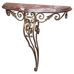 French Art Deco Iron Console with Marble Top