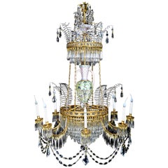 Palatial & Large Antique Russian Neoclassical Gilt Bronze and Crystal Chandelier
