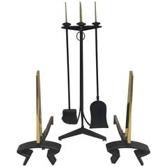 Donald Deskey Fireplace Andirons Tool Set 3