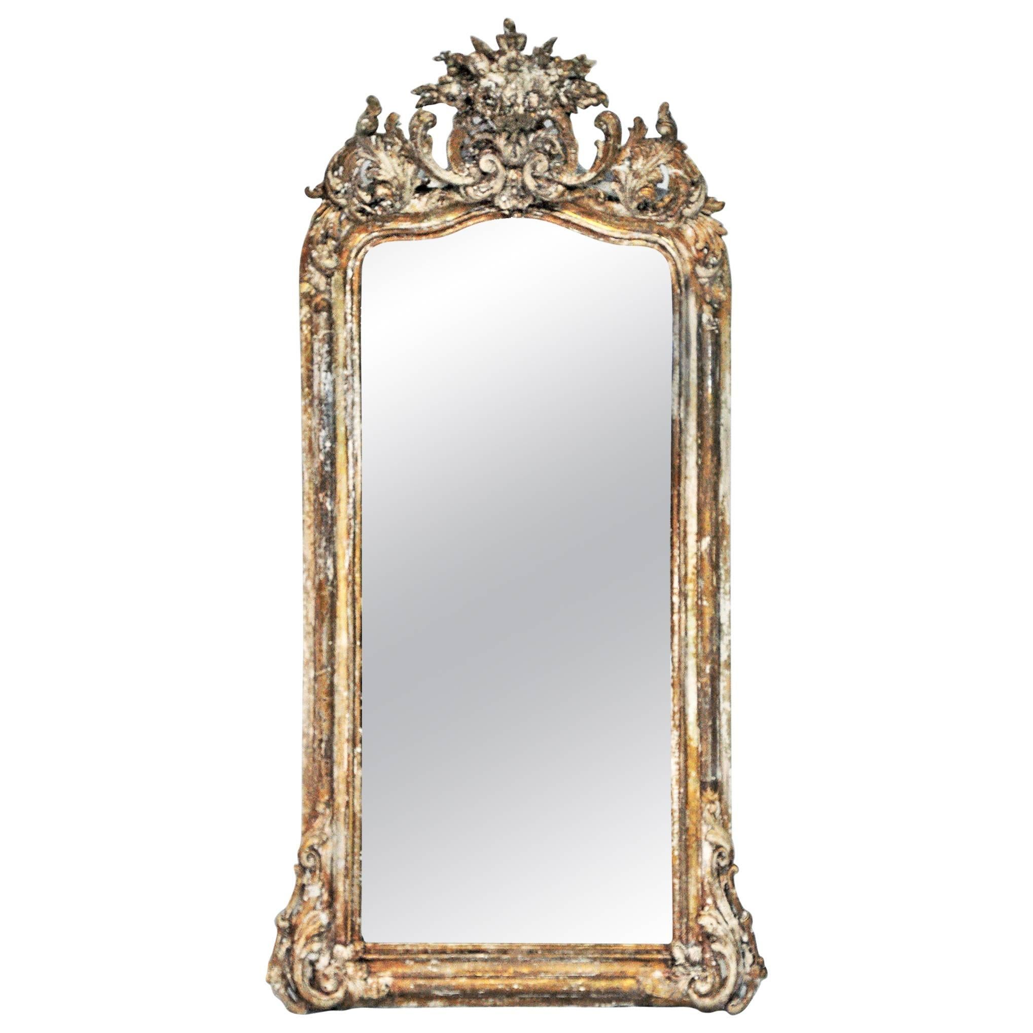 19th C. Arched Top 'Shabby Chic' Mirror w/ Partially Stripped Gold Gilt Finish