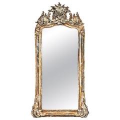 Antique 19th C. Arched Top 'Shabby Chic' Mirror w/ Partially Stripped Gold Gilt Finish