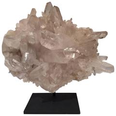 Quartz Rock Crystal Cluster Mounted on a Black Metal Base