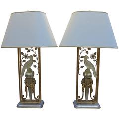 Vintage 1970' Pair lamps has the parakeet in the style of  Bagués