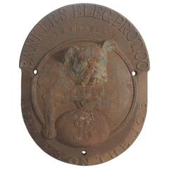 Antique Cast Iron Bank Alarm Cover With Bulldog Image