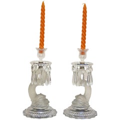 1950 Pair of Candlesticks Baccarat signed to the Delphins