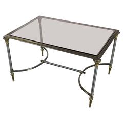 Brass and Steel Coffee Table with Rose Tinted Glass, Maison Jansen 3