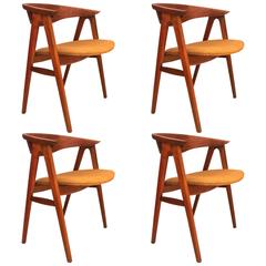set of 4 Walnut wide lounge Danish modern chairs by Erik Kirkegaard 