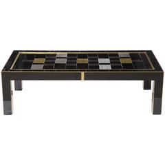 Black Opaline Glass Cocktail Table with Brass Inlays, Italy